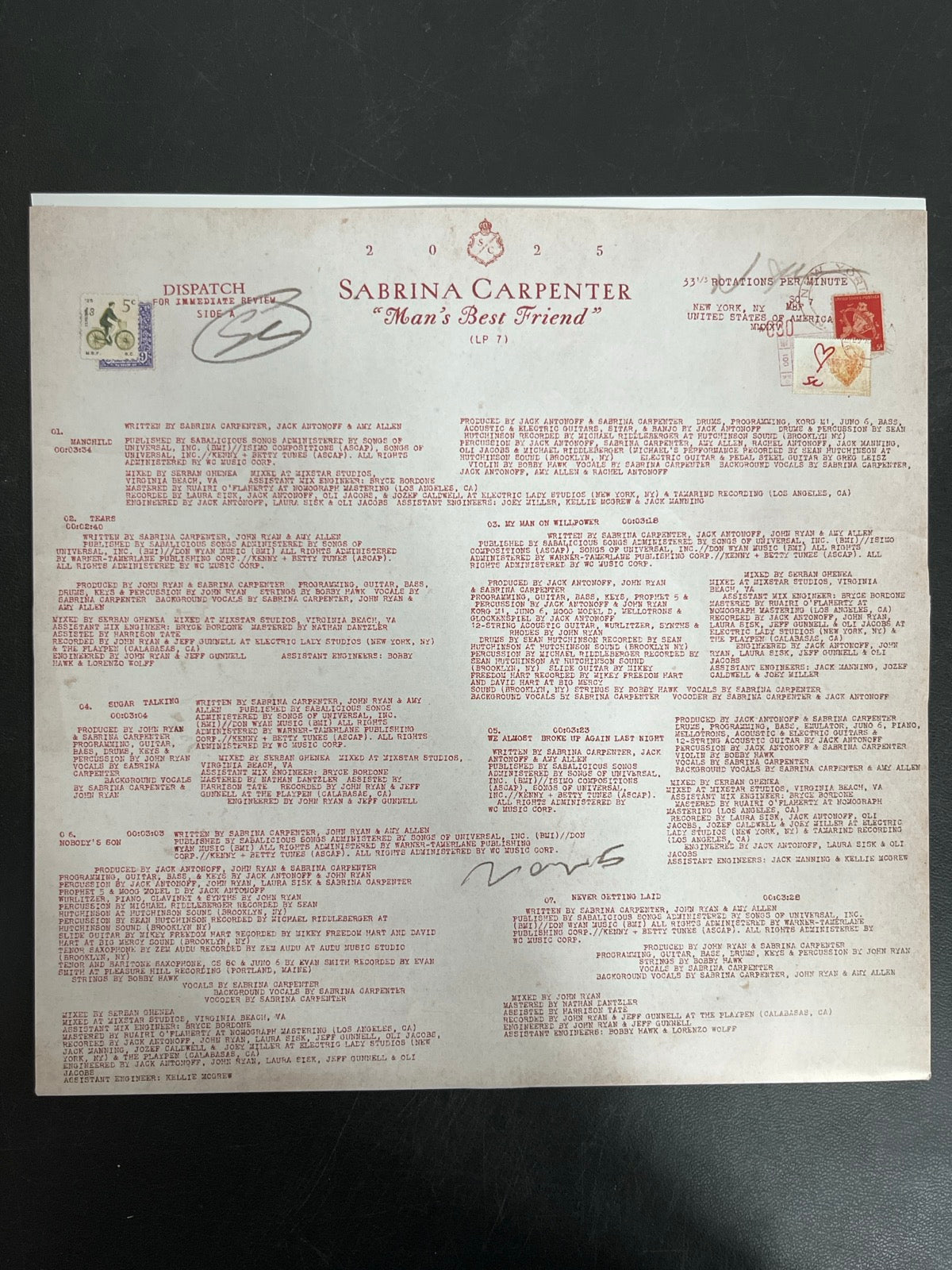 SLEEVE_1F - Sabrina Carpenter - Man's Best Friend LE White Vinyl USED NOT TESTED