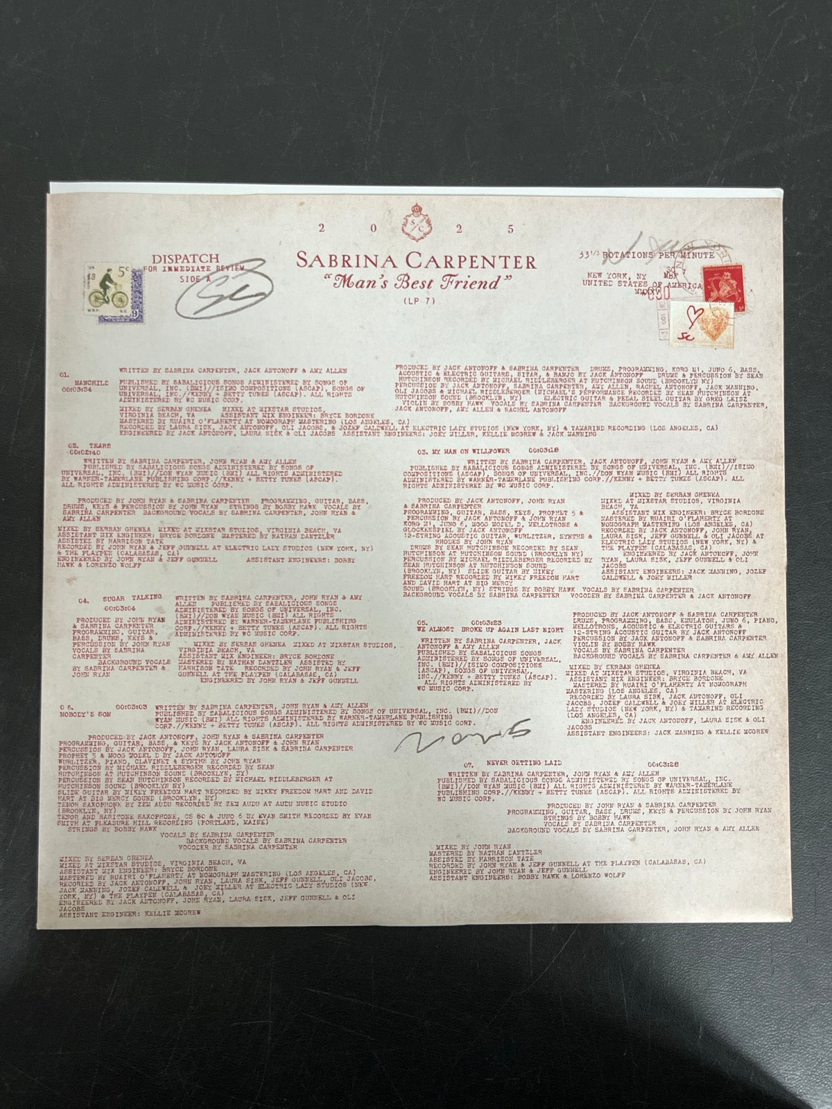 SLEEVE_1F - Sabrina Carpenter - Man's Best Friend LE White Vinyl USED NOT TESTED