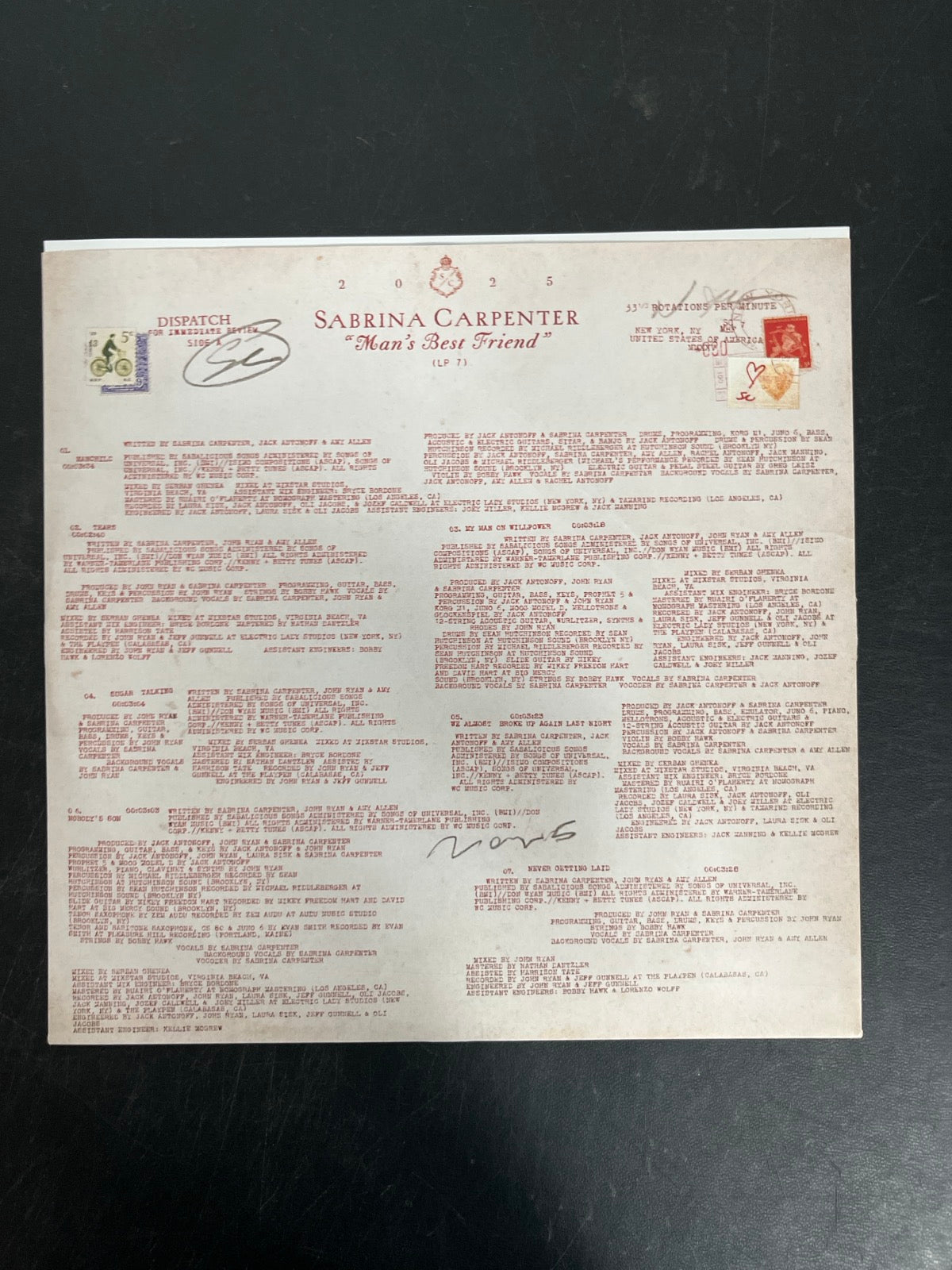 SLEEVE_1F - Sabrina Carpenter - Man's Best Friend LE White Vinyl USED NOT TESTED