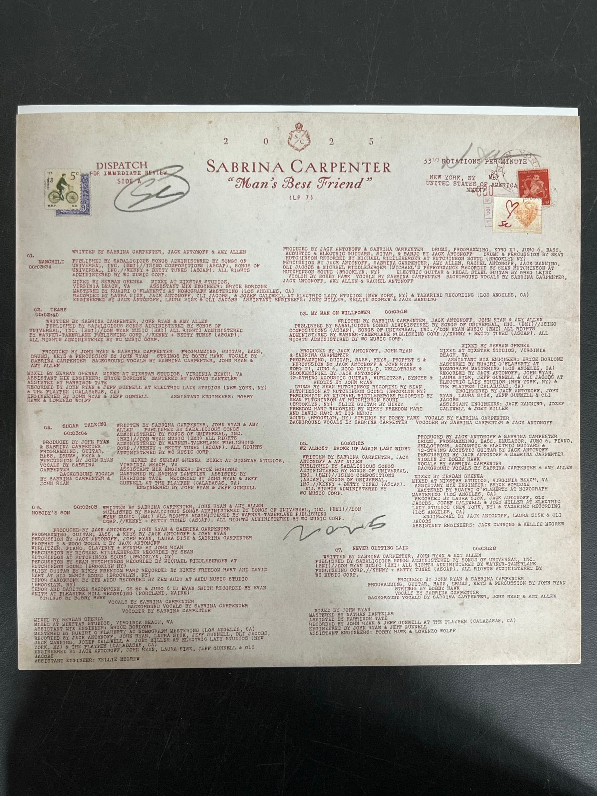 SLEEVE_1F - Sabrina Carpenter - Man's Best Friend LE White Vinyl USED NOT TESTED