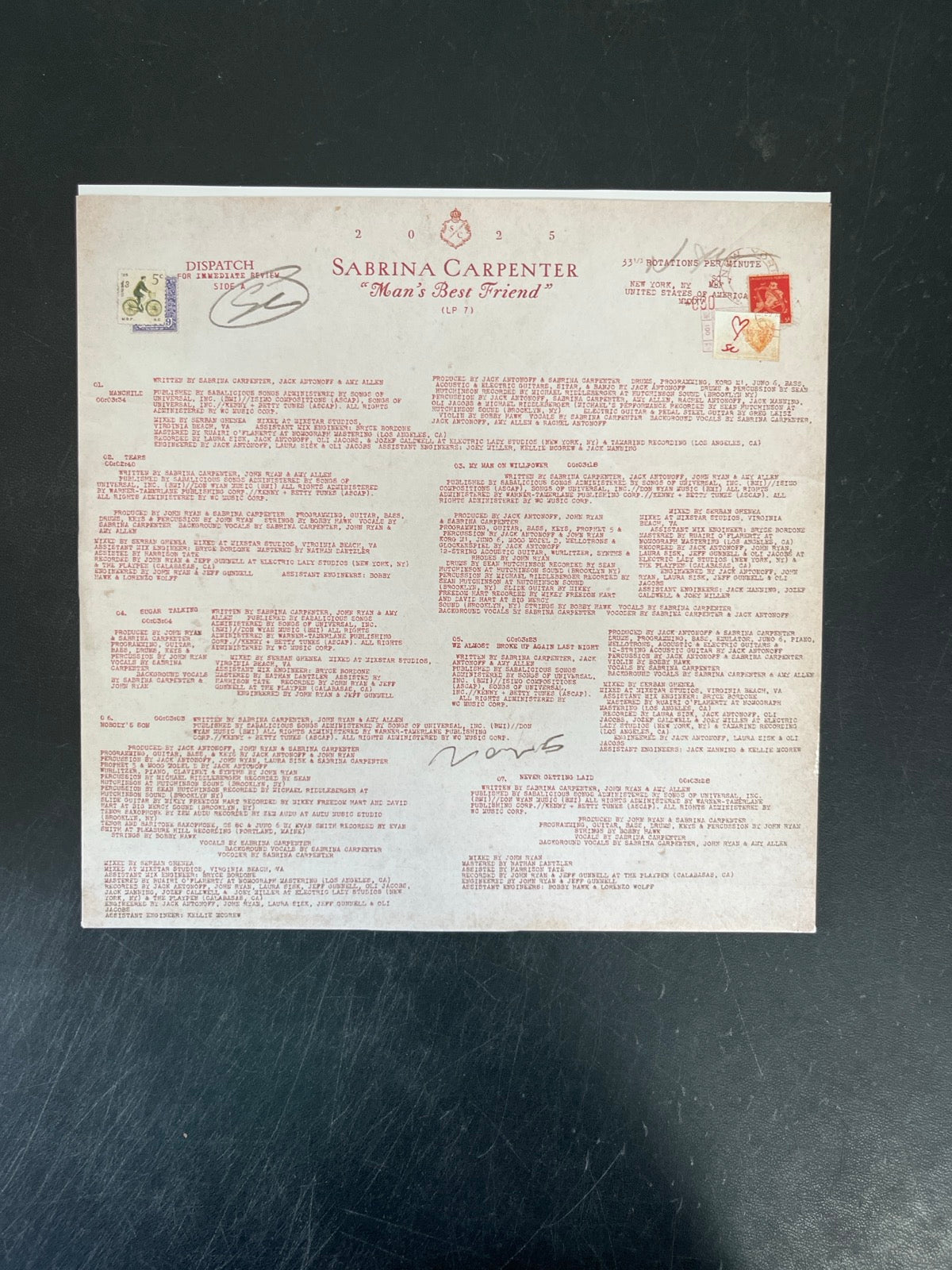 SLEEVE_1F - Sabrina Carpenter - Man's Best Friend LE White Vinyl USED NOT TESTED