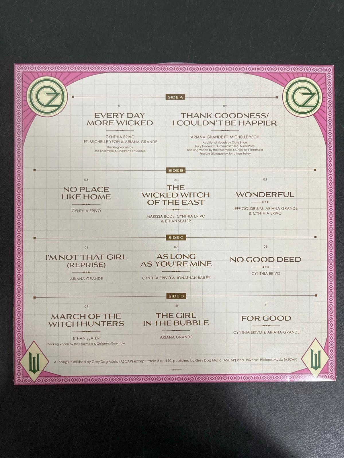 SLEEVE_1F - Wicked: For Good OST LE Pink / Green Vinyl USED NOT TESTED