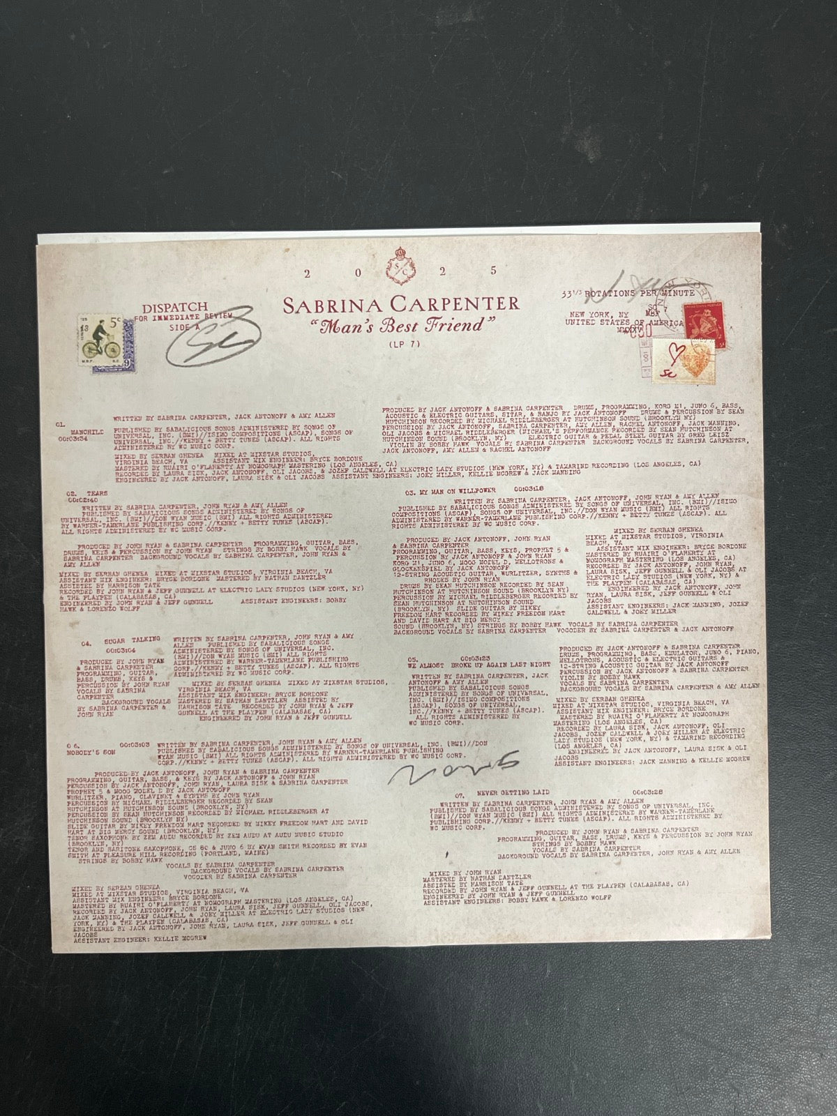 SLEEVE_1F - Sabrina Carpenter - Man's Best Friend LE White Vinyl USED NOT TESTED