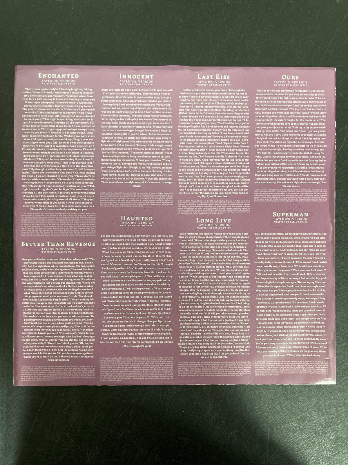 SLEEVE_2B - Taylor Swift - Speak Now Taylor's Version LE Lilac Marble Vinyl USED NOT TESTED