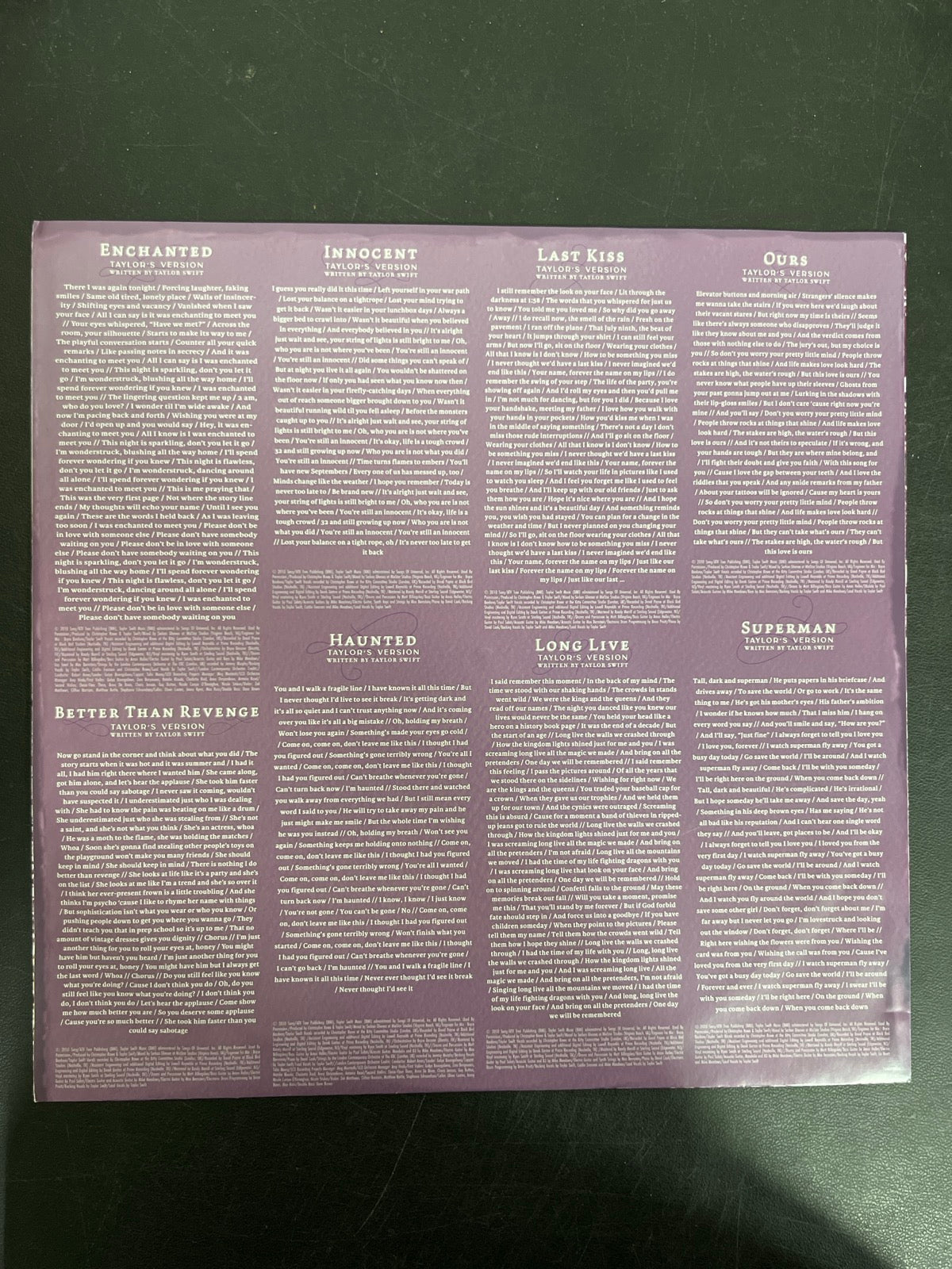 SLEEVE_2B - Taylor Swift - Speak Now Taylor's Version LE Lilac Marble Vinyl USED NOT TESTED