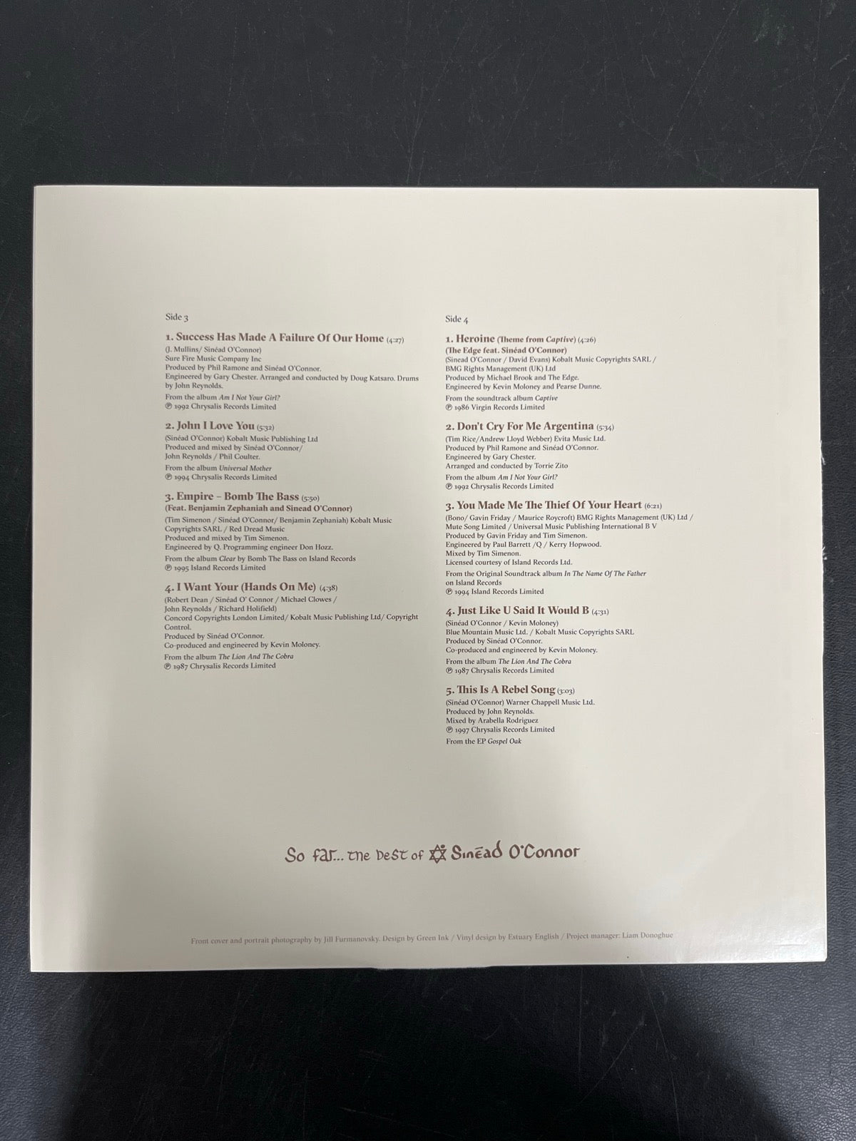 SLEEVE_2B - Sinéad O'Connor - So Far… The Best of ... LE Clear Vinyl USED NOT TESTED