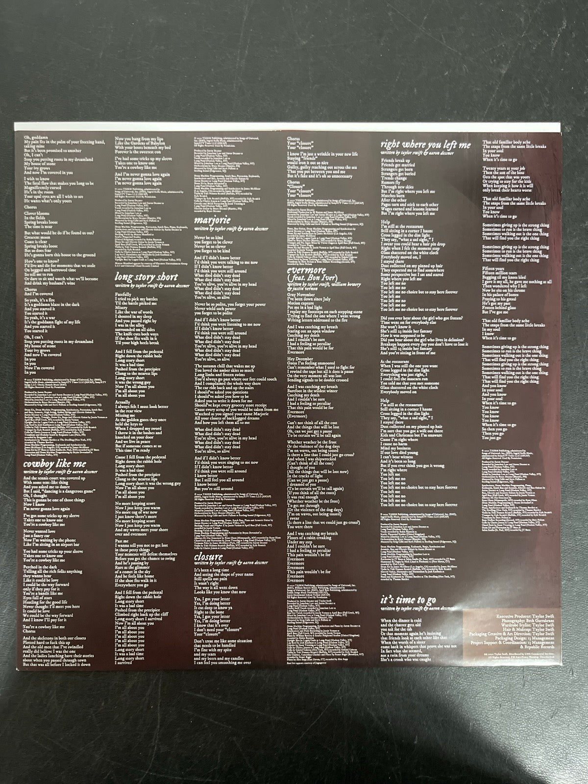 SLEEVE_2F - Taylor Swift - Evermore LE Translucent Red Etched Vinyl USED NOT TESTED