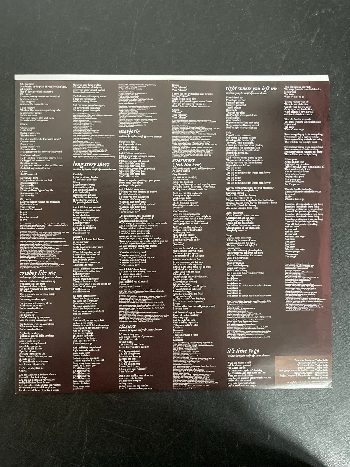 SLEEVE_2F - Taylor Swift - Evermore LE Translucent Red Etched Vinyl USED NOT TESTED