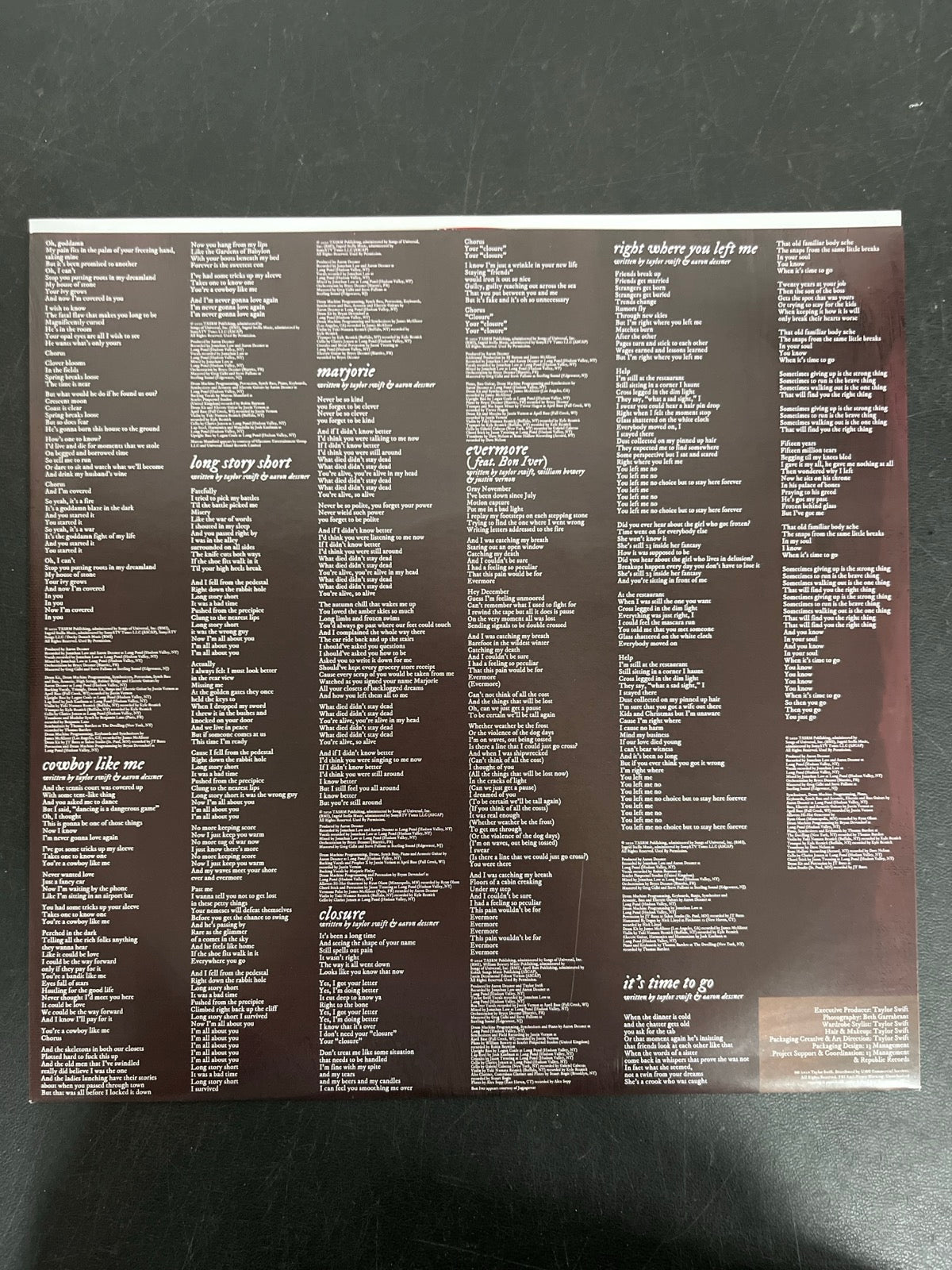 SLEEVE_2F - Taylor Swift - Evermore LE Translucent Red Etched Vinyl USED NOT TESTED