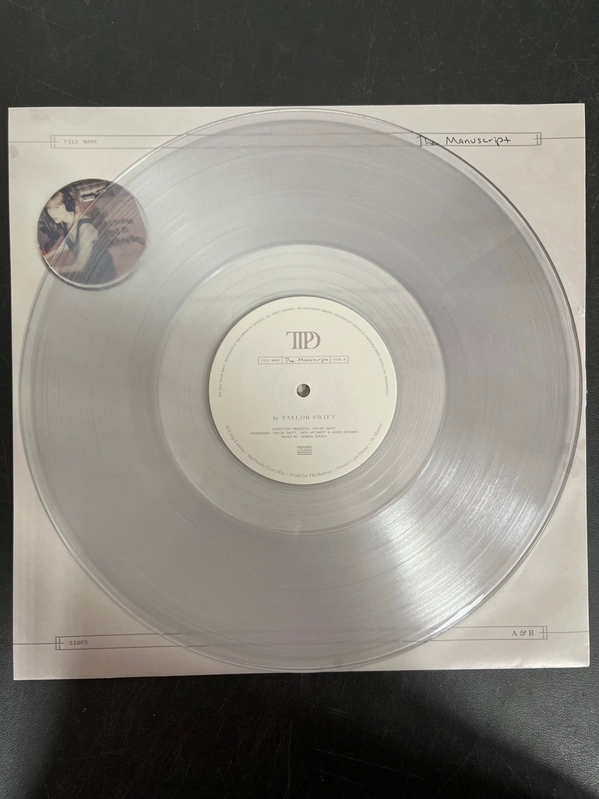 VINYL_1B - Taylor Swift - The Tortured ... LE Clear Vinyl USED NOT TESTED