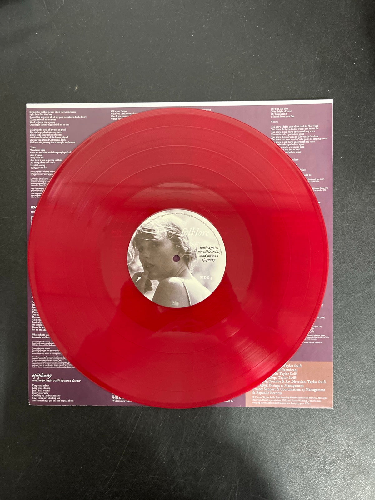 VINYL_2C - Taylor Swift - Folklore LE Red Etched Vinyl USED NOT TESTED