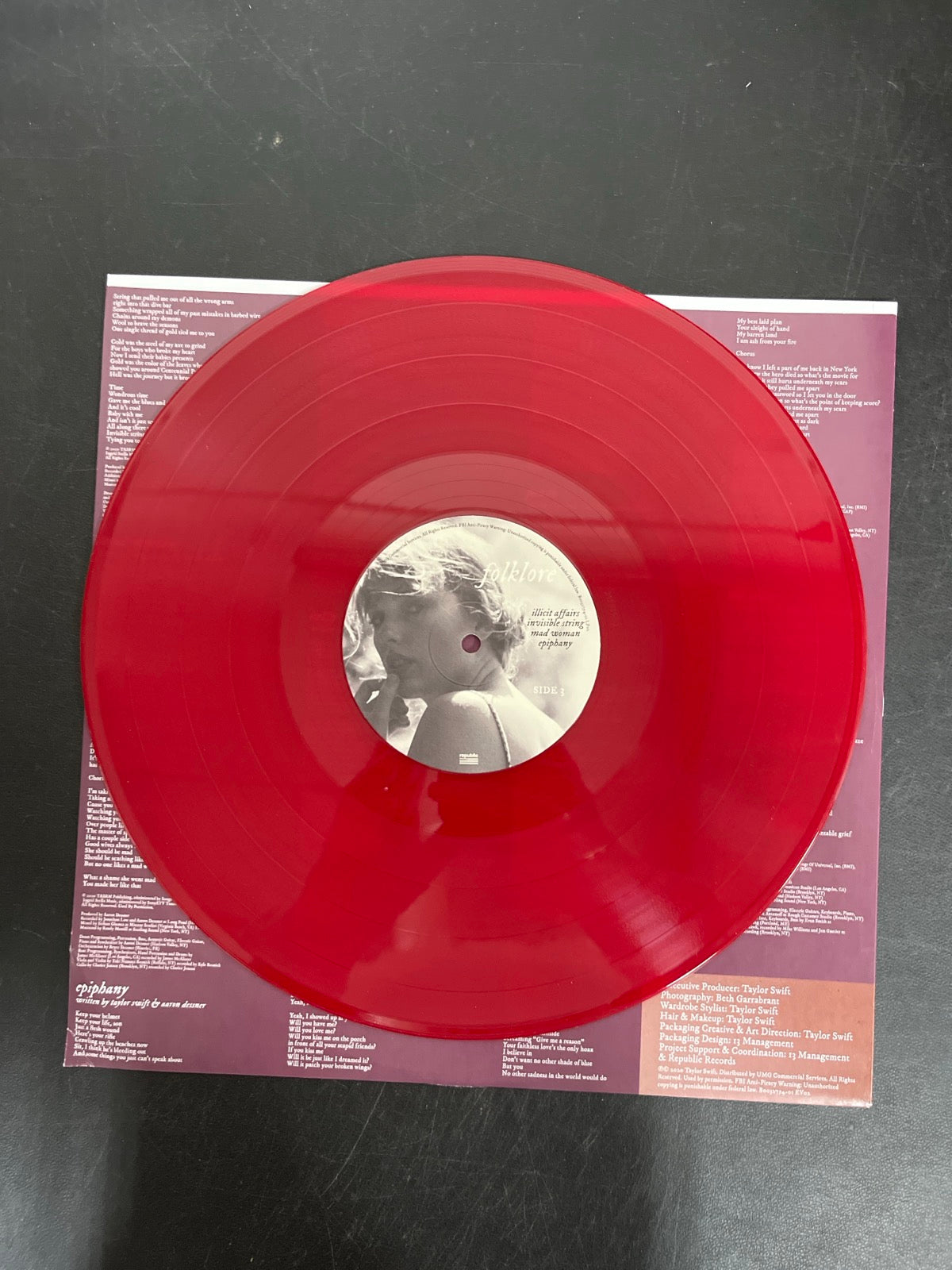 VINYL_2C - Taylor Swift - Folklore LE Red Etched Vinyl USED NOT TESTED